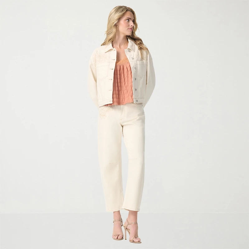 JS Jessica Simpson Womens Denim Embroidered Lightweight Jacket