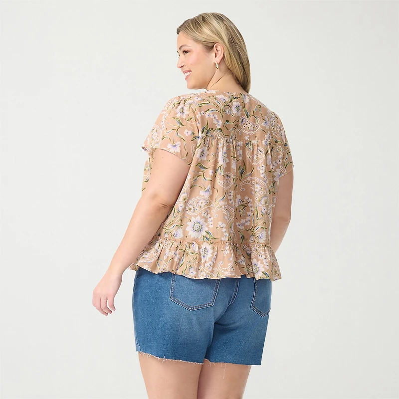 JS Jessica Simpson Womens Plus Scoop Neck Short Sleeve Blouse