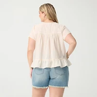 JS Jessica Simpson Womens Plus Scoop Neck Short Sleeve Blouse