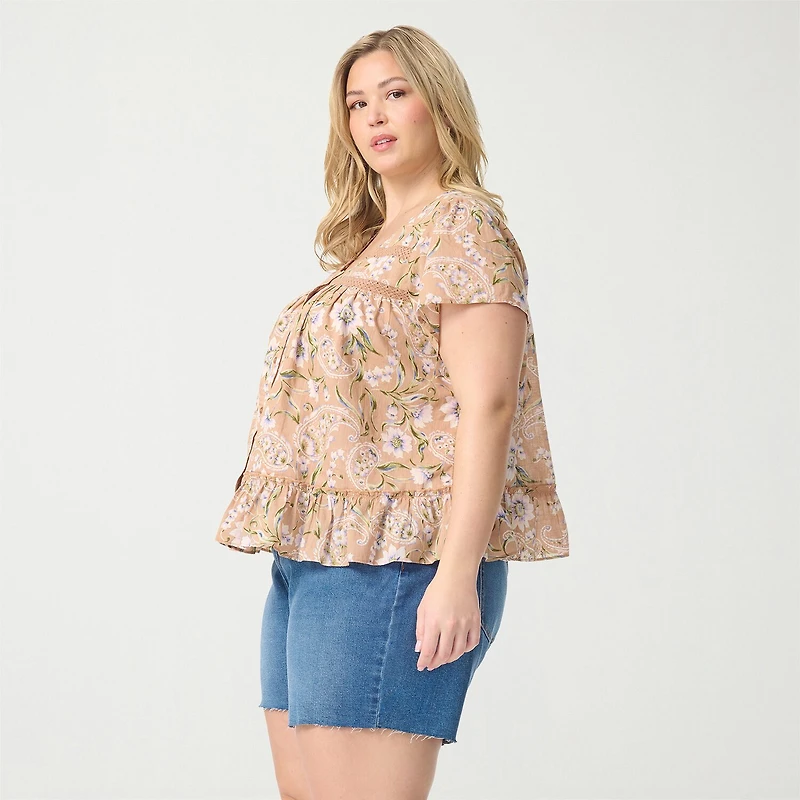 JS Jessica Simpson Womens Plus Scoop Neck Short Sleeve Blouse