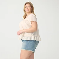 JS Jessica Simpson Womens Plus Scoop Neck Short Sleeve Blouse