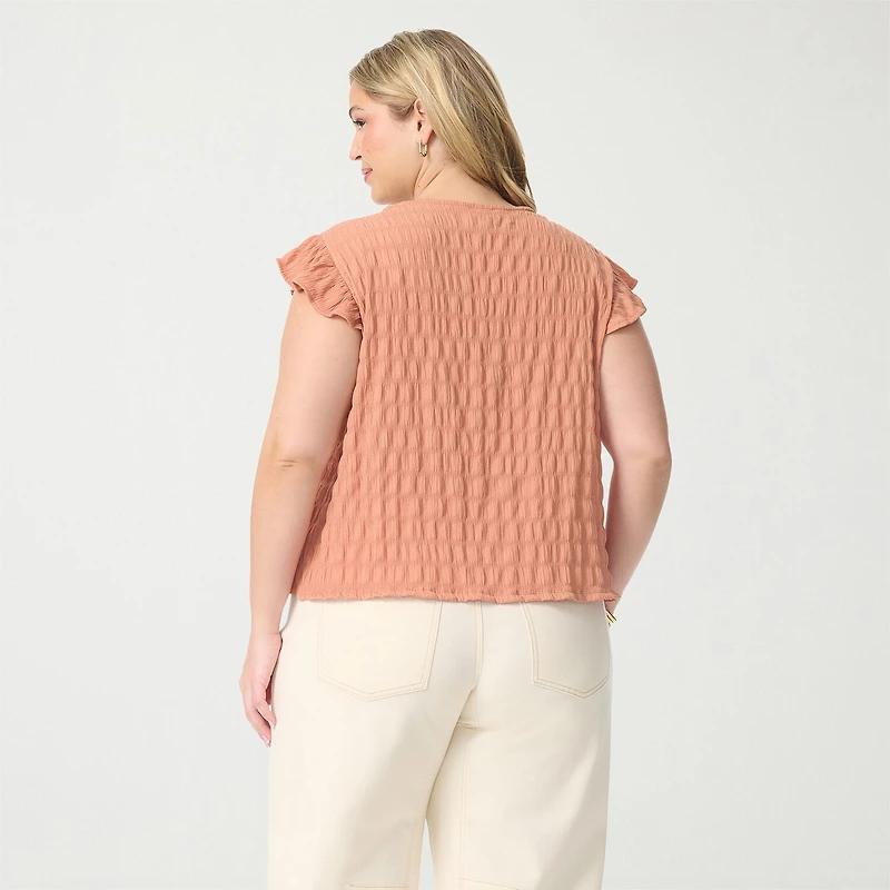 JS Jessica Simpson Womens Plus Square Neck Short Sleeve Blouse