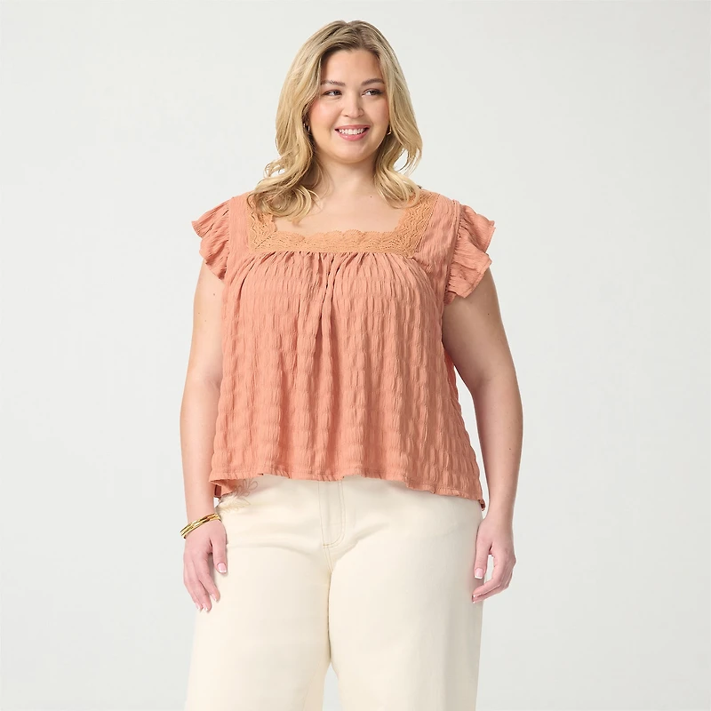 JS Jessica Simpson Womens Plus Square Neck Short Sleeve Blouse