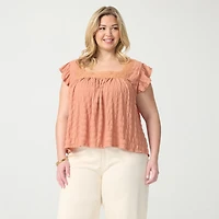 JS Jessica Simpson Womens Plus Square Neck Short Sleeve Blouse