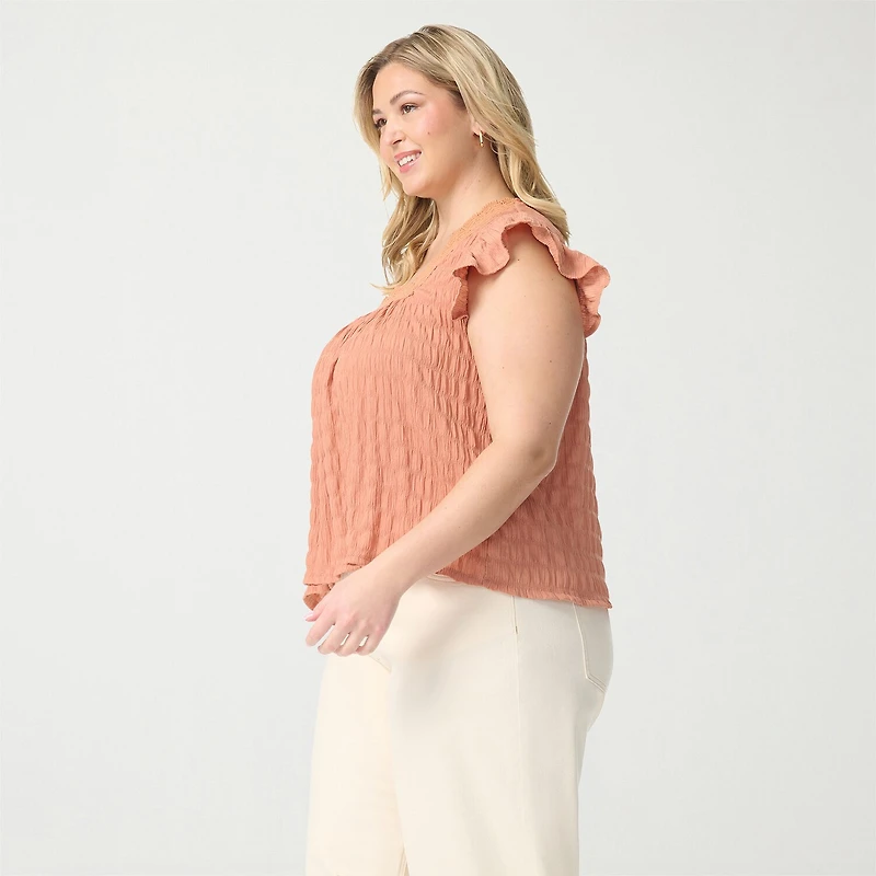 JS Jessica Simpson Womens Plus Square Neck Short Sleeve Blouse