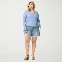 JS Jessica Simpson Womens Plus Split Crew Neck Long Sleeve Lace Blouse