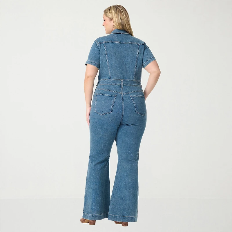 JS Jessica Simpson Womens V Neck Short Sleeve Plus Jumpsuit