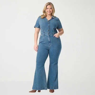 JS Jessica Simpson Womens V Neck Short Sleeve Plus Jumpsuit