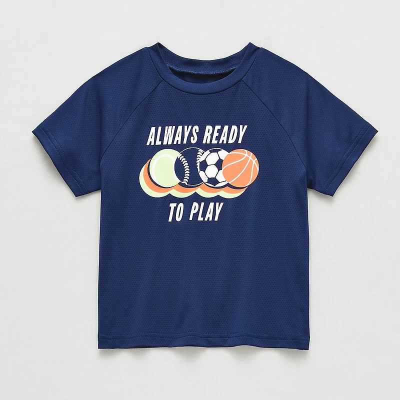 Okie Dokie Active Mesh Toddler & Little Boys Round Neck Short Sleeve Relaxed Fit Graphic T-Shirt
