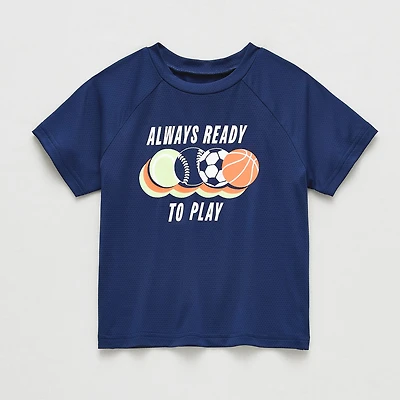 Okie Dokie Active Mesh Toddler & Little Boys Round Neck Short Sleeve Relaxed Fit Graphic T-Shirt