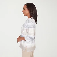 Alfred Dunner Comfort And Joy Womens Crew Neck 3/4 Sleeve T-Shirt