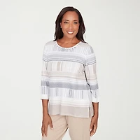 Alfred Dunner Comfort And Joy Womens Crew Neck 3/4 Sleeve T-Shirt