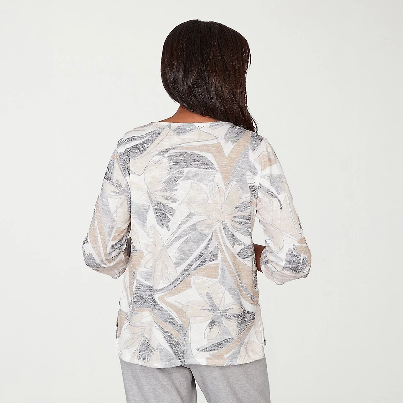 Alfred Dunner Comfort And Joy Womens V Neck 3/4 Sleeve T-Shirt
