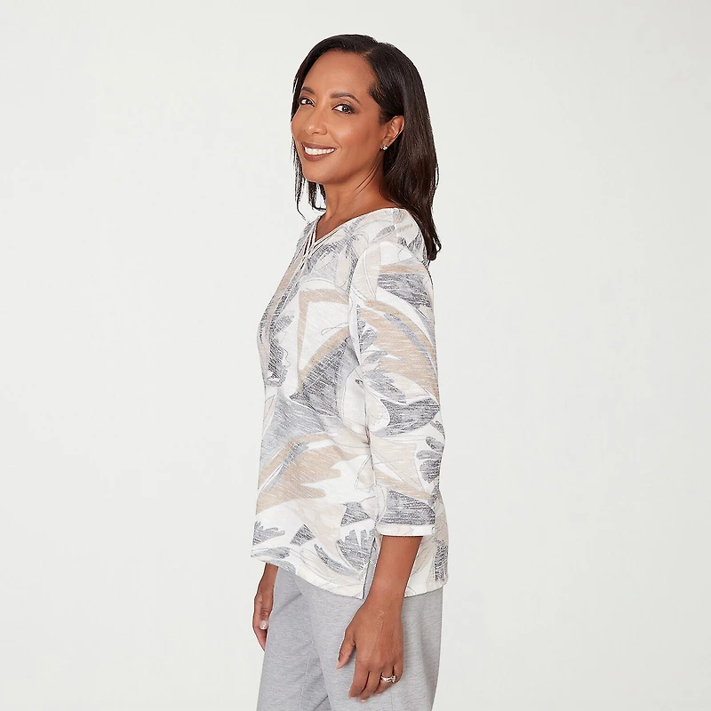 Alfred Dunner Comfort And Joy Womens V Neck 3/4 Sleeve T-Shirt