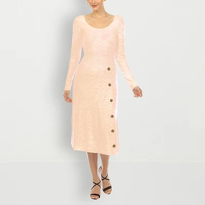 White Mark Womens Long Sleeve Midi Sweater Dress