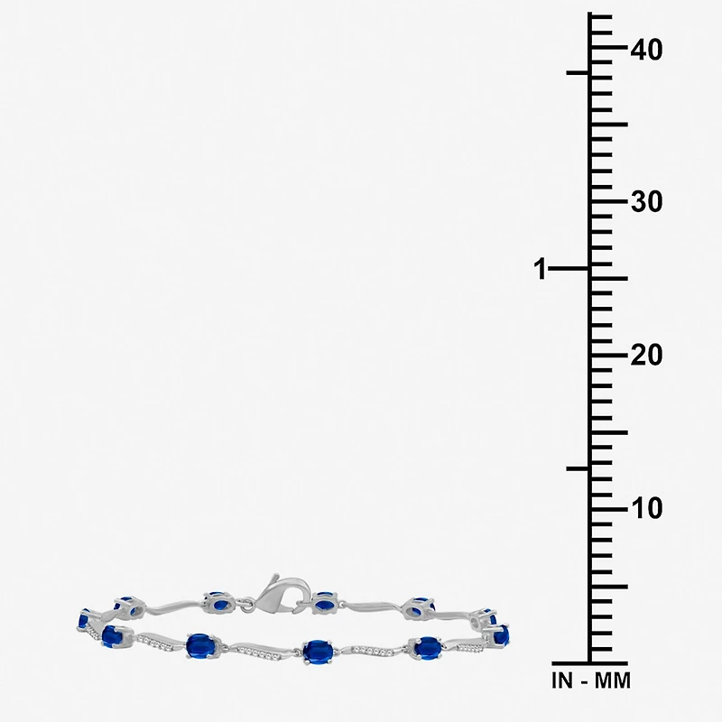 Womens Gemstone & 1/8 CT. T.W. Natural Diamond 10K Gold Oval 7.25 Inch Tennis Bracelet