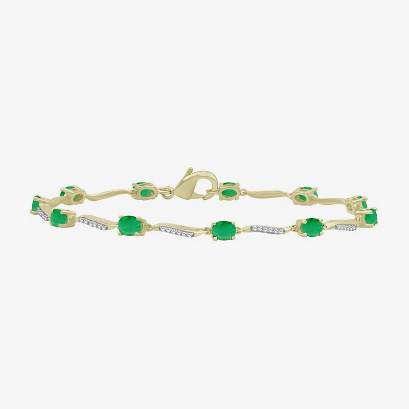 Womens Gemstone & 1/8 CT. T.W. Natural Diamond 10K Gold Oval 7.25 Inch Tennis Bracelet