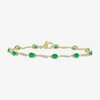 Womens Gemstone & 1/8 CT. T.W. Natural Diamond 10K Gold Oval 7.25 Inch Tennis Bracelet