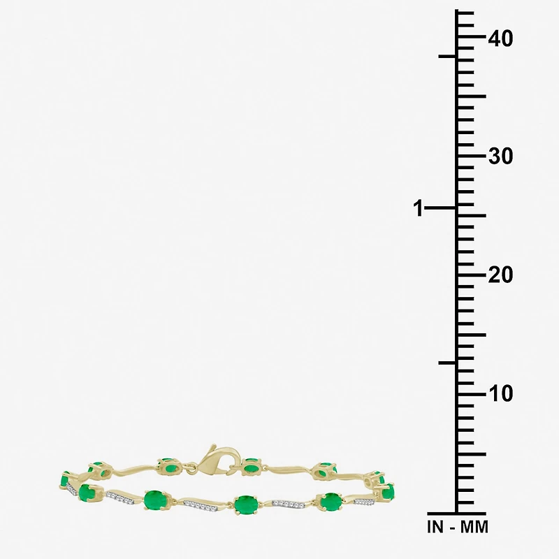 Womens Gemstone & 1/8 CT. T.W. Natural Diamond 10K Gold Oval 7.25 Inch Tennis Bracelet