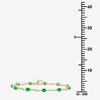 Womens Gemstone & 1/8 CT. T.W. Natural Diamond 10K Gold Oval 7.25 Inch Tennis Bracelet