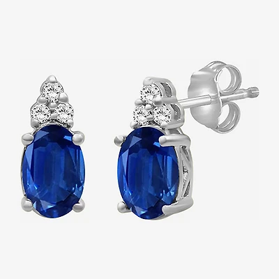 Diamond Accent Gemstone 10K Gold 8.9mm Oval Stud Earrings