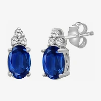 Diamond Accent Gemstone 10K Gold 8.9mm Oval Stud Earrings
