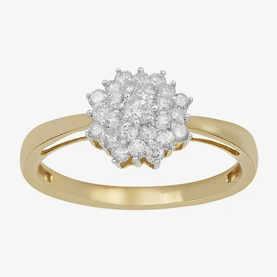 Womens 1/2 CT. T.W. Natural White Diamond 10K Gold Cluster Cocktail Ring