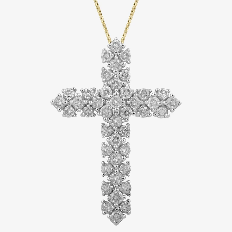 Womens 1 CT. T.W. Natural White Diamond 10K or 14K Gold Cross Pendant Necklace
