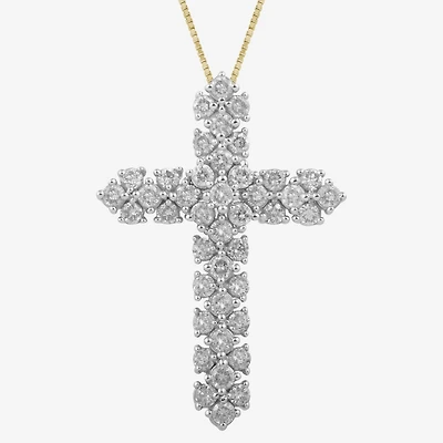 Womens 1 CT. T.W. Natural White Diamond 10K or 14K Gold Cross Pendant Necklace