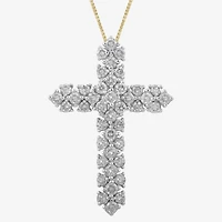 Womens 1 CT. T.W. Natural White Diamond 10K or 14K Gold Cross Pendant Necklace