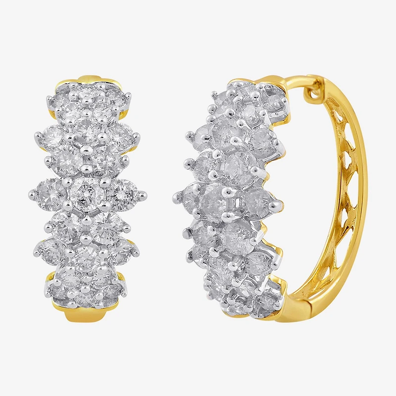 Womens 2 CT. T.W. Natural White Diamond 10K Gold 16mm Hoop Earrings