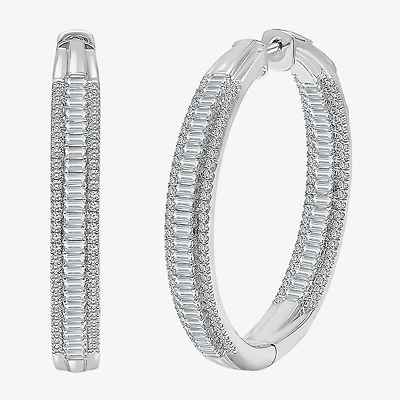 (I / I1) Womens 3 CT. T.W. Lab Grown White Diamond 10K Gold 37.3mm Hoop Earrings