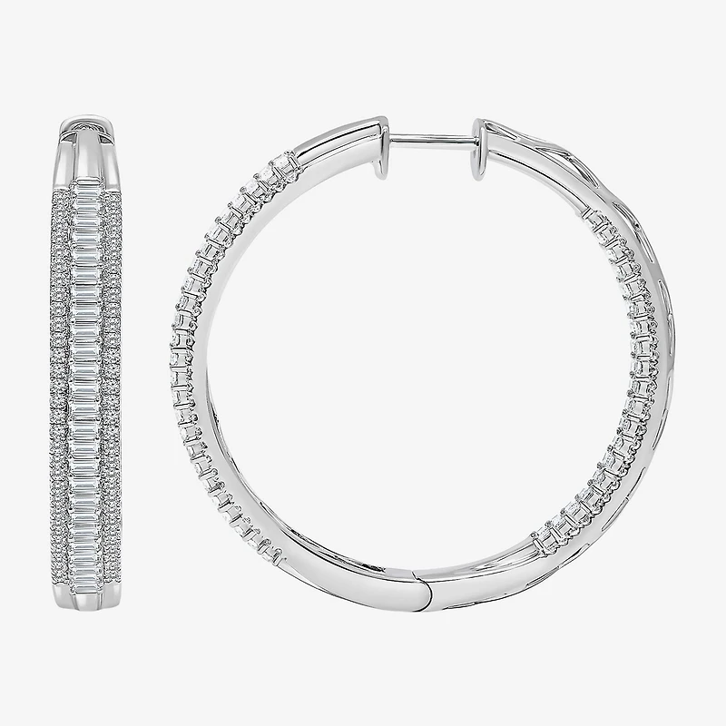 (I / I1) Womens 3 CT. T.W. Lab Grown White Diamond 10K Gold 37.3mm Hoop Earrings