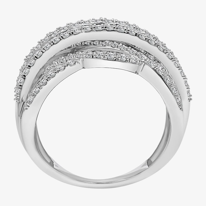 (I / I1) Womens 3 CT. T.W. Lab Grown White Diamond 10K Gold Crossover Cocktail Ring