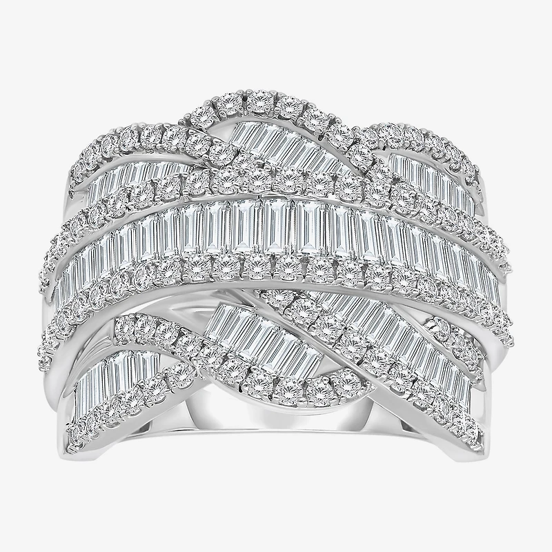 (I / I1) Womens 3 CT. T.W. Lab Grown White Diamond 10K Gold Crossover Cocktail Ring
