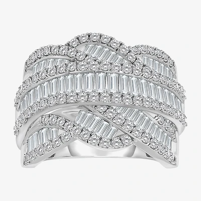 (I / I1) Womens 3 CT. T.W. Lab Grown White Diamond 10K Gold Crossover Cocktail Ring