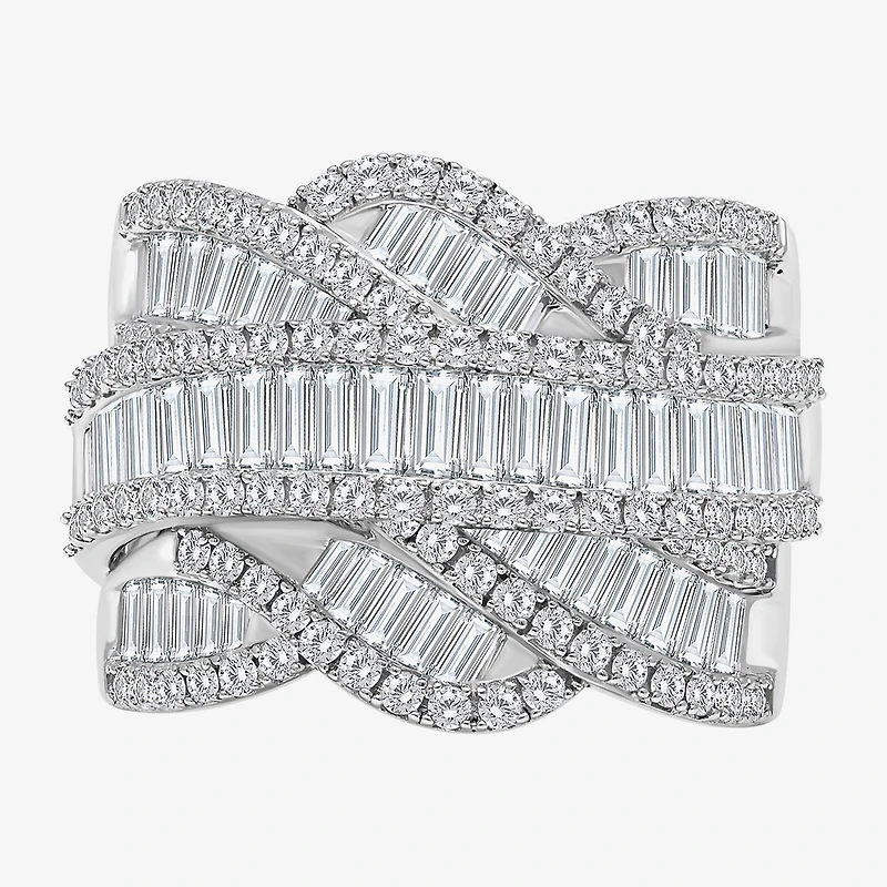 (I / I1) Womens 3 CT. T.W. Lab Grown White Diamond 10K Gold Crossover Cocktail Ring