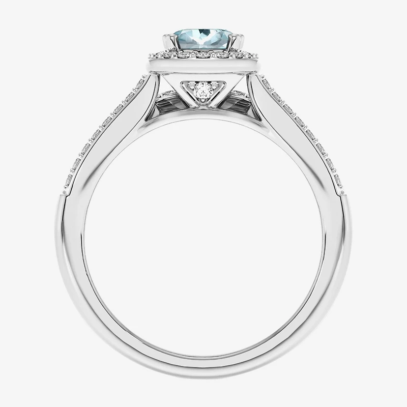 Womens 1/2 CT. T.W. Genuine Blue Sapphire 10K Gold Oval Side Stone Halo Engagement Ring