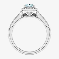 Womens 1/2 CT. T.W. Genuine Blue Sapphire 10K Gold Oval Side Stone Halo Engagement Ring