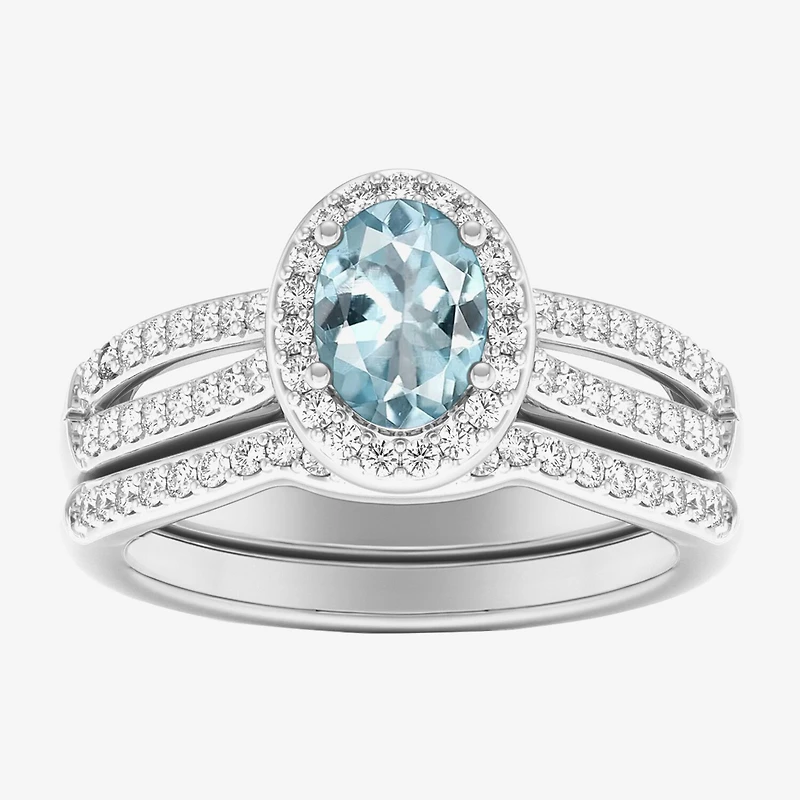 Womens 1/2 CT. T.W. Genuine Blue Sapphire 10K Gold Oval Side Stone Halo Engagement Ring