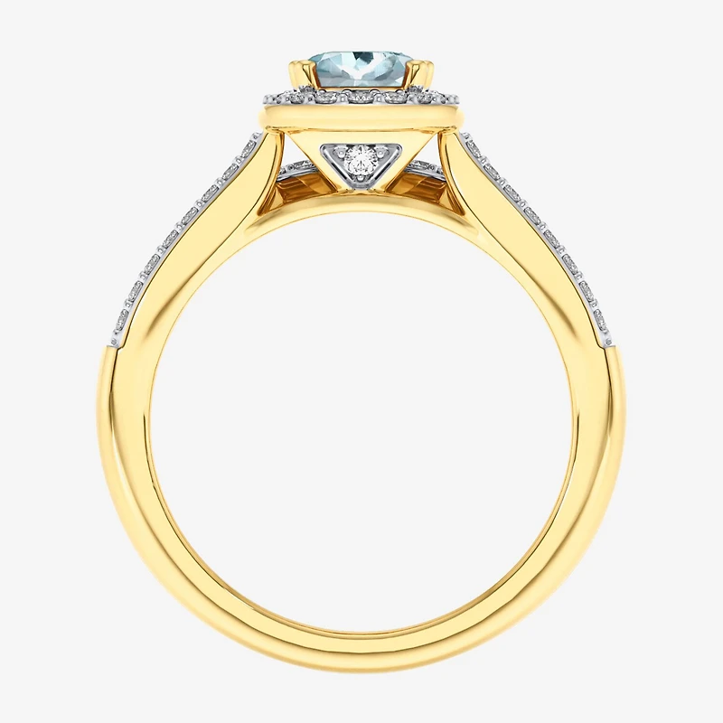 Modern Bride Gemstone Womens 1/2 CT. T.W. Lead Glass-Filled Red Ruby 10K Gold Oval Side Stone Halo Engagement Ring