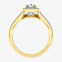 Modern Bride Gemstone Womens 1/2 CT. T.W. Lead Glass-Filled Red Ruby 10K Gold Oval Side Stone Halo Engagement Ring