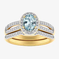 Modern Bride Gemstone Womens 1/2 CT. T.W. Lead Glass-Filled Red Ruby 10K Gold Oval Side Stone Halo Engagement Ring