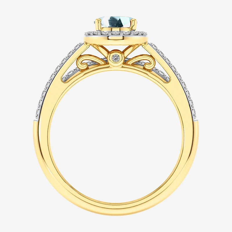 Modern Bride Gemstone Womens 3/8 CT. T.W. 10K Gold Oval Side Stone Halo Engagement Ring