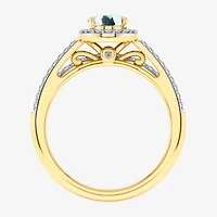 Modern Bride Gemstone Womens 3/8 CT. T.W. 10K Gold Oval Side Stone Halo Engagement Ring