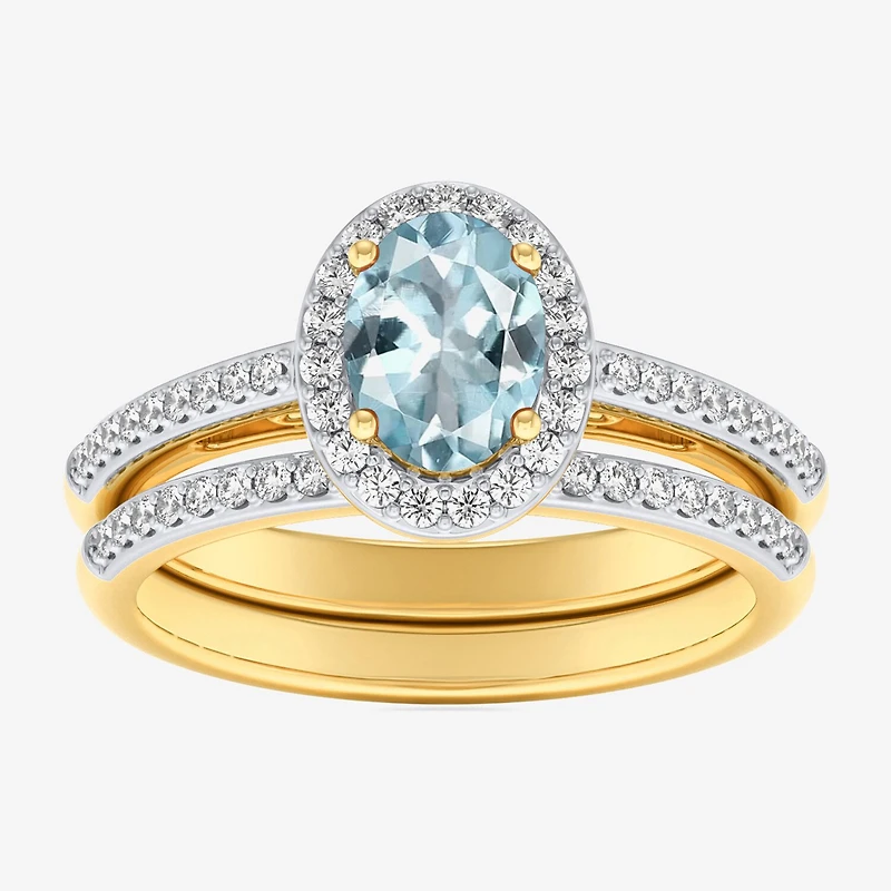 Modern Bride Gemstone Womens 3/8 CT. T.W. 10K Gold Oval Side Stone Halo Engagement Ring