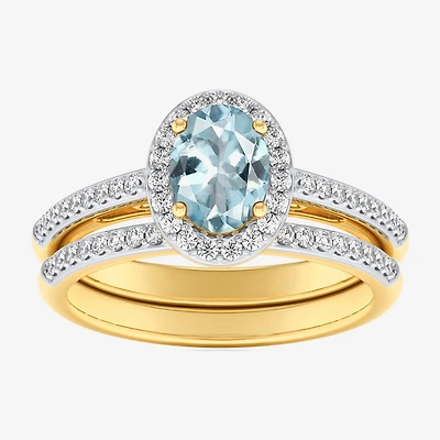 Modern Bride Gemstone Womens 3/8 CT. T.W. 10K Gold Oval Side Stone Halo Engagement Ring