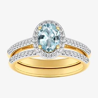 Modern Bride Gemstone Womens 3/8 CT. T.W. 10K Gold Oval Side Stone Halo Engagement Ring