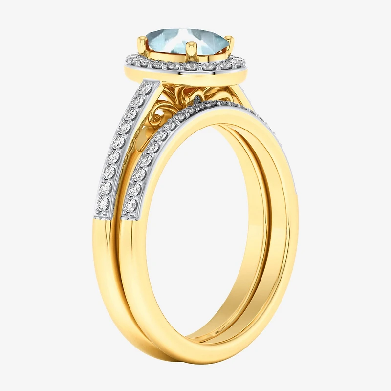 Modern Bride Gemstone Womens 3/8 CT. T.W. 10K Gold Oval Side Stone Halo Engagement Ring