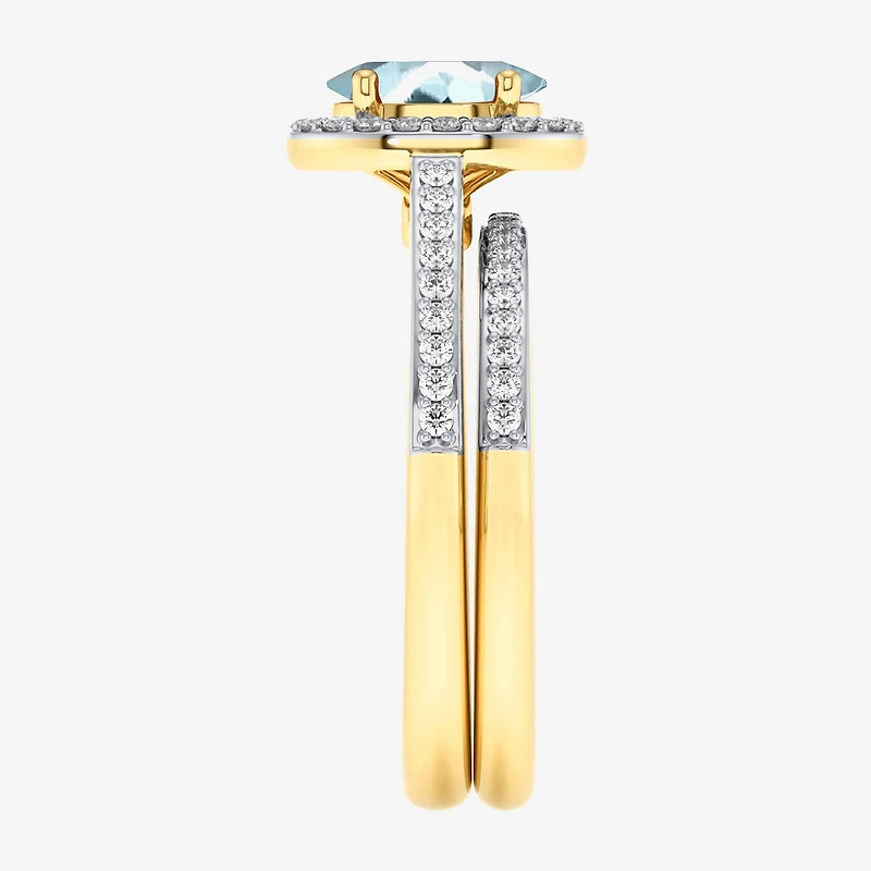 Modern Bride Gemstone Womens 3/8 CT. T.W. 10K Gold Oval Side Stone Halo Engagement Ring